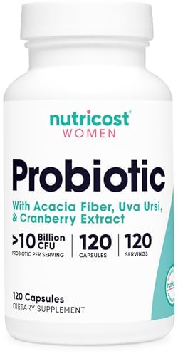 Nutricost Probiotic for Women 10 Billion CFU 120 Capsules Complex with Acacia Fiber Uva Ursi Cranberry Extract NonGMO Gluten Free